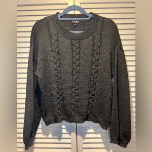 POOF NY Cropped Knit Sweater, Grey, L